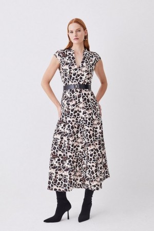 Animal Karen Millen Animal Print Asymmetric Midaxi Dress | 0879EDFSH