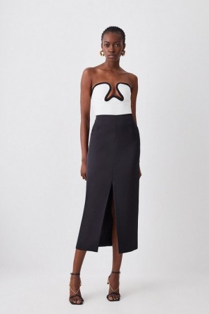 Black Karen Millen Satin Low Waist Straight Maxi Skirt | 0827KBGRW