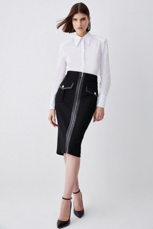 Black Karen Millen Structured Crepe Pocket Detail Pencil Skirt | 6537LCKYT