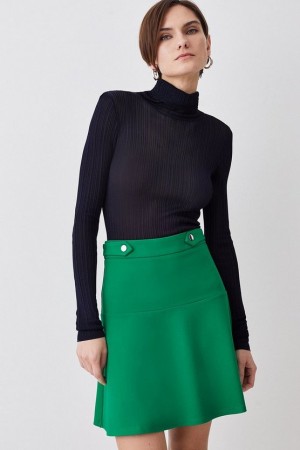 Green Karen Millen Rivet Detail Ponte Mini Skirt | 2086TKYWH