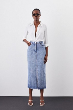 Mid Wash Karen Millen Denim Maxi Skirt | 0428BVHRU