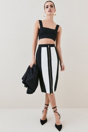 Mono Karen Millen Colour Block Bandage Zip Front Pencil Skirt | 5860VBOPU