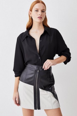 Mono Karen Millen Leather Colour Block Zip Through A Line Skirt | 2480LEYMW