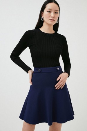 Navy Karen Millen Rivet Detail Ponte Mini Skirt | 4851YHGML