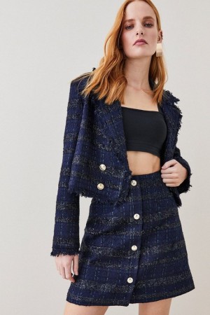 Navy Karen Millen Tweed A Line Mini Skirt | 8754QWJZR