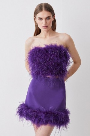 Purple Karen Millen Feather Hem Ponte Mini Skirt | 4819SLRWB