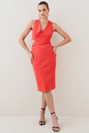 Red Karen Millen Wrap Waist Midi Dress | 5901TJYMF