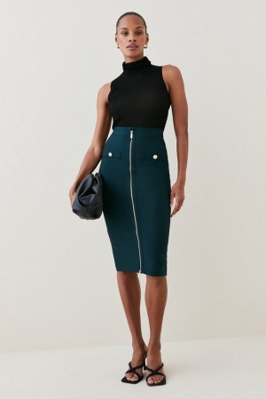 Teal Karen Millen Military Bandage Knitted Pencil Midi Skirt | 3857XPFYD