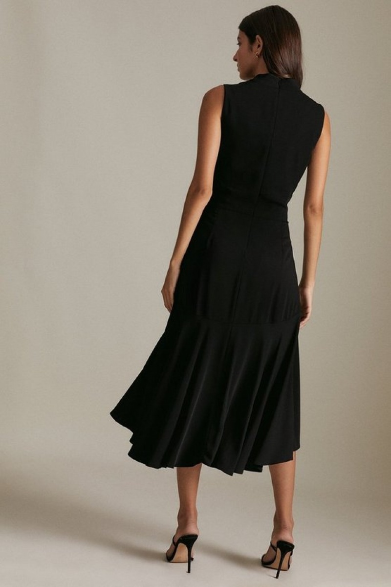 Black Karen Millen Soft Tailored High Low Midi Dress | 0765KFSEG