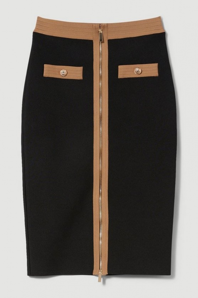 Camel Karen Millen Military Bandage Knitted Pencil Midi Skirt | 7960BUMYK