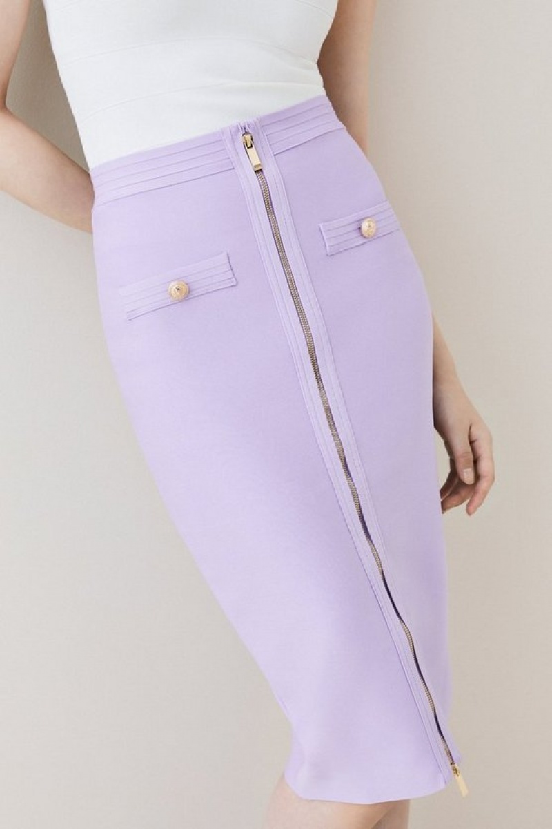 Lilac Karen Millen Military Bandage Knitted Pencil Midi Skirt | 4705EWRZQ