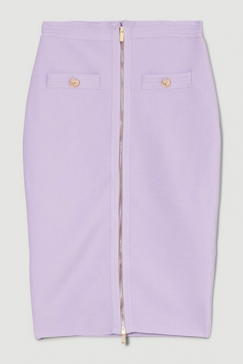 Lilac Karen Millen Military Bandage Knitted Pencil Midi Skirt | 4705EWRZQ