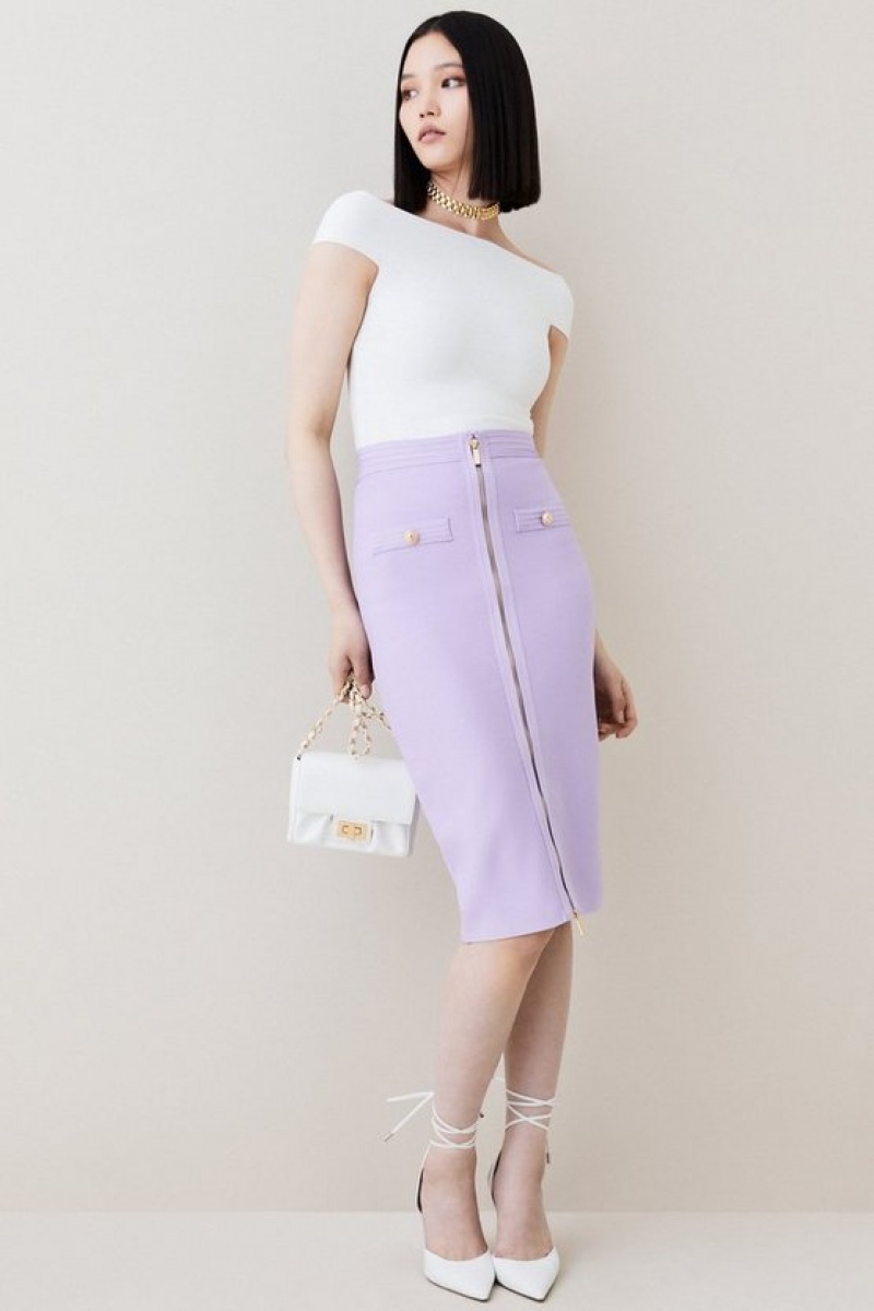 Lilac Karen Millen Military Bandage Knitted Pencil Midi Skirt | 4705EWRZQ