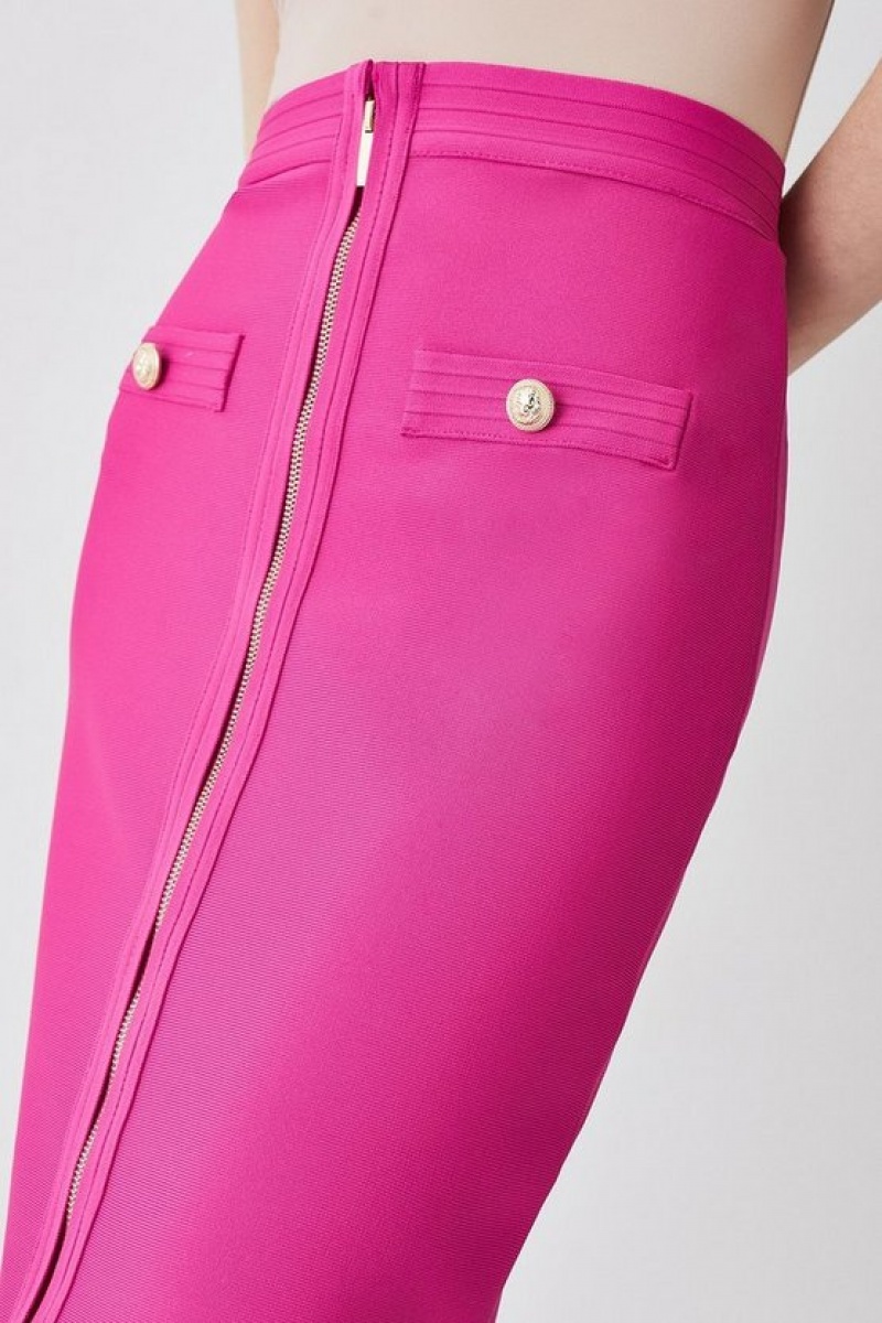 Pink Karen Millen Military Bandage Knitted Pencil Midi Skirt | 2591UQRSL