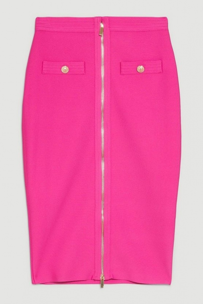 Pink Karen Millen Military Bandage Knitted Pencil Midi Skirt | 2591UQRSL