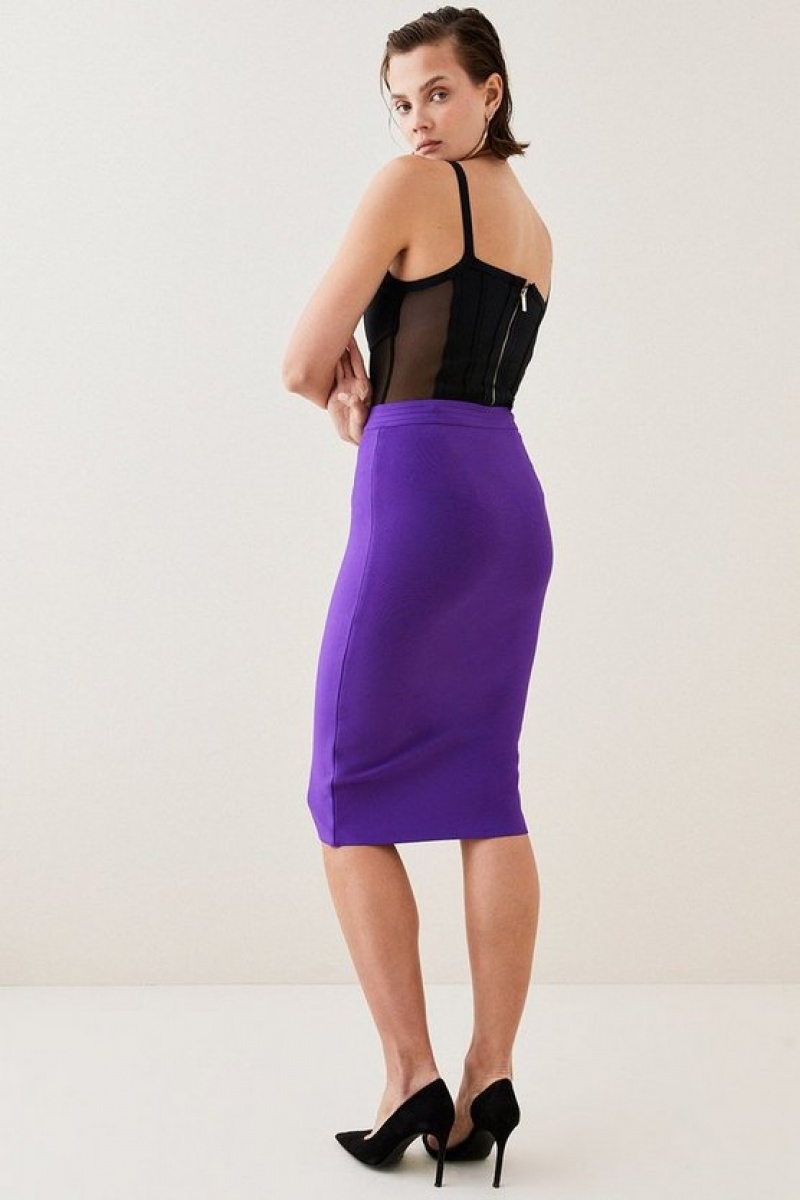 Purple Karen Millen Military Bandage Knitted Pencil Midi Skirt | 3429NSTVQ