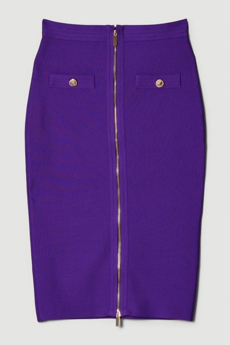 Purple Karen Millen Military Bandage Knitted Pencil Midi Skirt | 3429NSTVQ