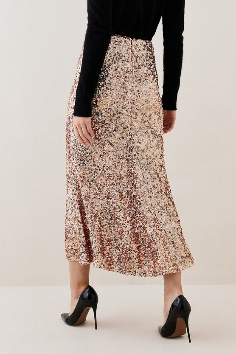 Rose Gold Karen Millen Lydia Millen Textured Sequin Skirt | 5941GQELO