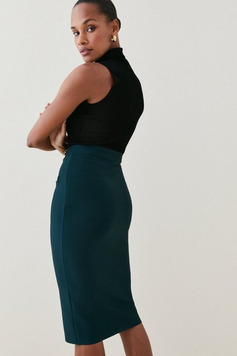 Teal Karen Millen Military Bandage Knitted Pencil Midi Skirt | 9703SZHQU